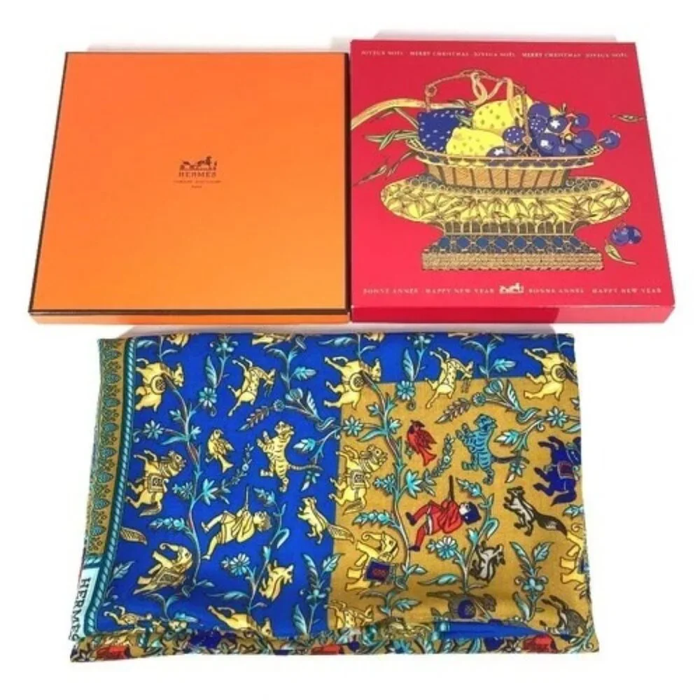 HERMES CHASSE EN INDE Indian Hunting Calle Jean 140 Large Shawl Stole Scarf - Picture 12 of 12